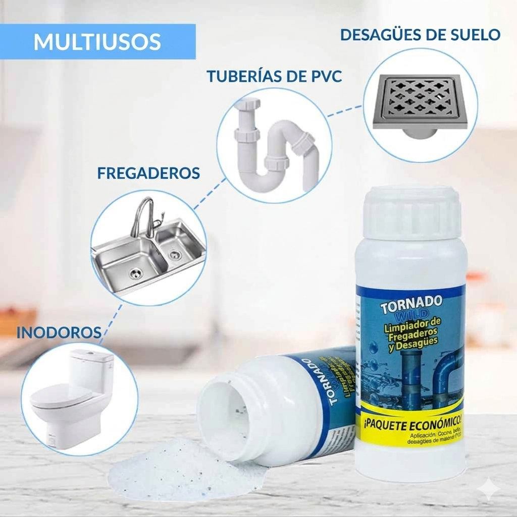 Pack x2 [500 grs] Wild Tornado: Ultra Destapador de Cañerías [1KG TOTAL]